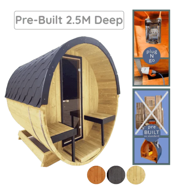2.5m Barrel Sauna Pre-Assembled For Sale