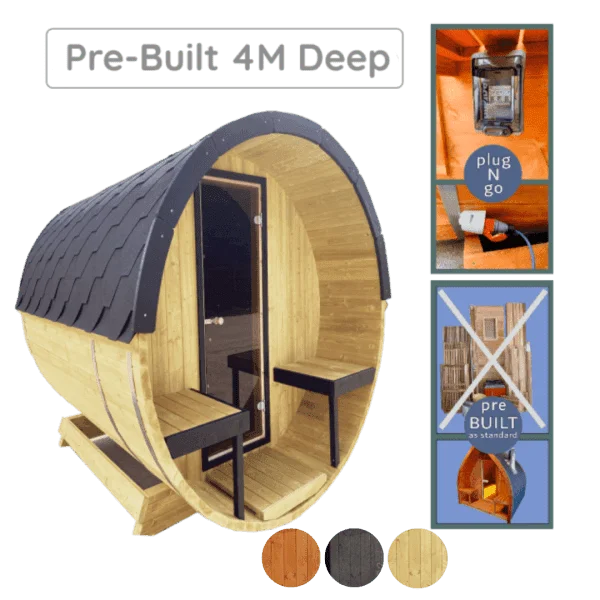 4m Barrel Sauna: Pre-Assembled Luxury Outdoor Sauna For Sale